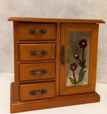 Çiçek detaylı ahşap vintage takı dolabı