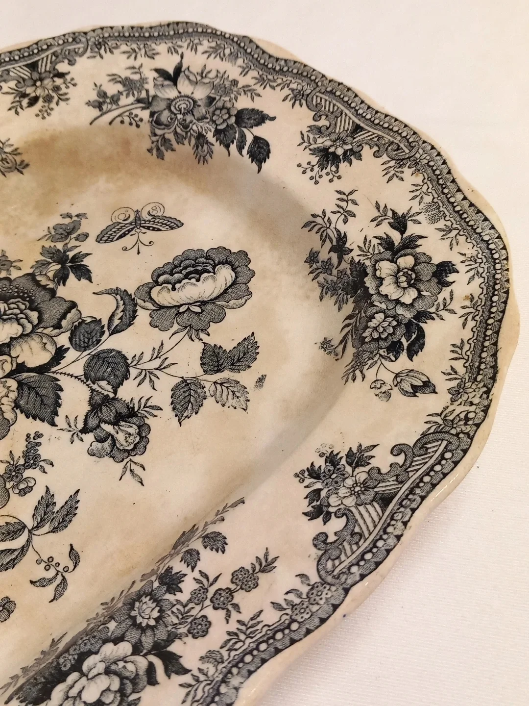 Antika Asiatic Pheasants Transferware Servis Tabağı — yakın plan 5