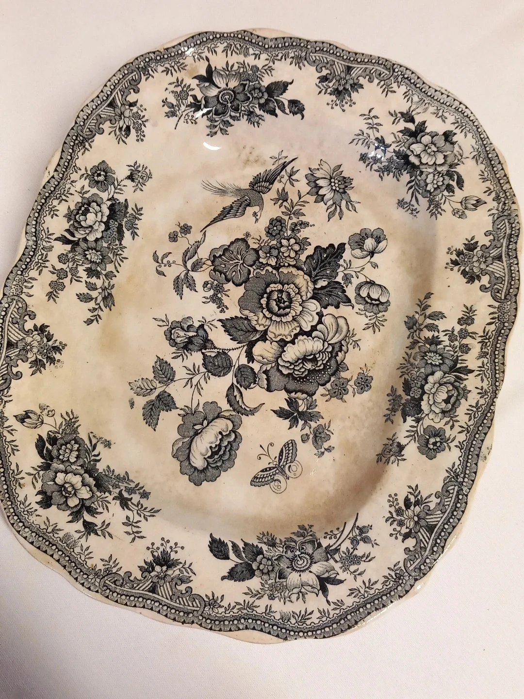 Antika Asiatic Pheasants Transferware Servis Tabağı — yakın plan 7