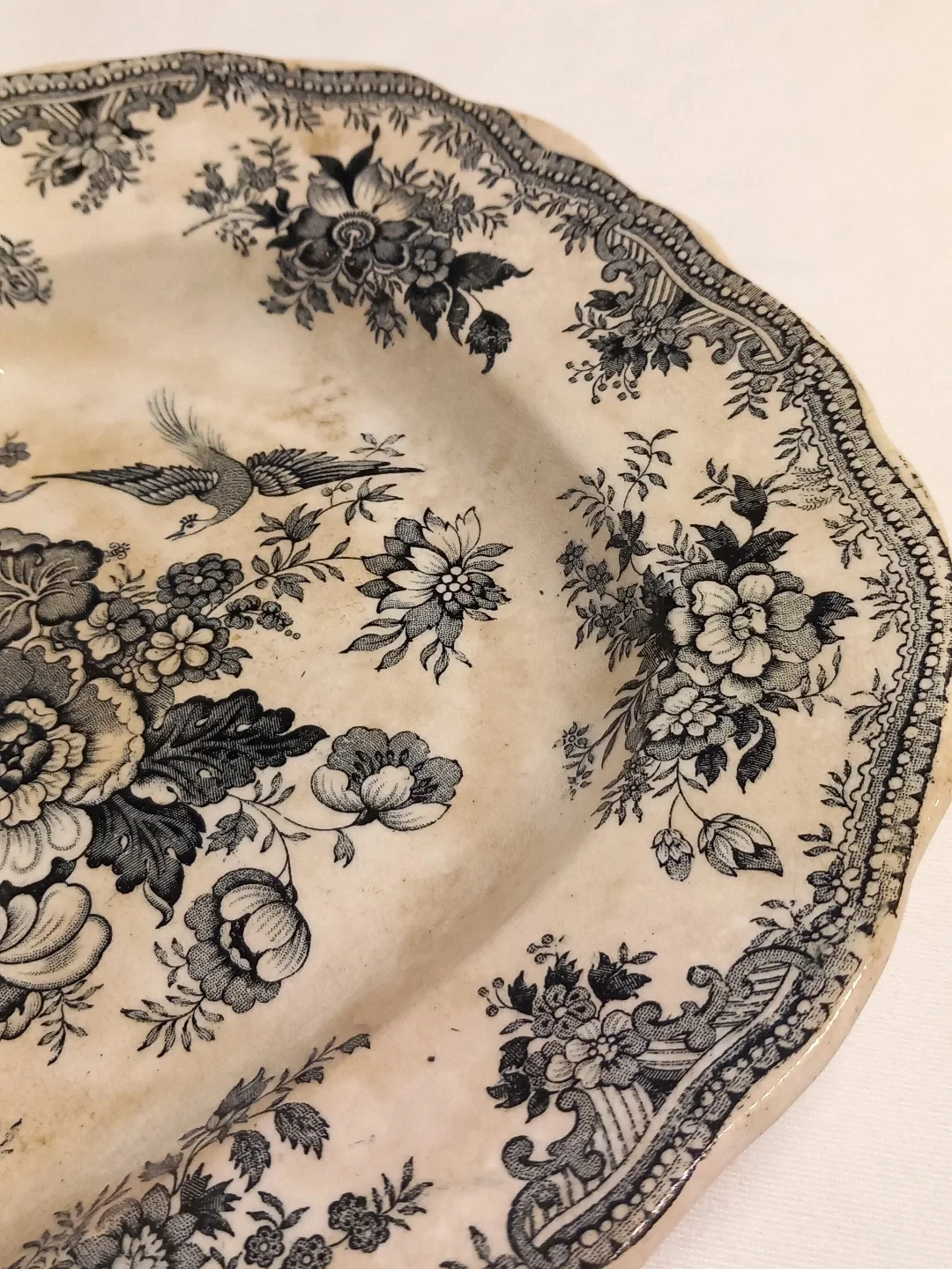 Antika Asiatic Pheasants Transferware Servis Tabağı — yakın plan 8